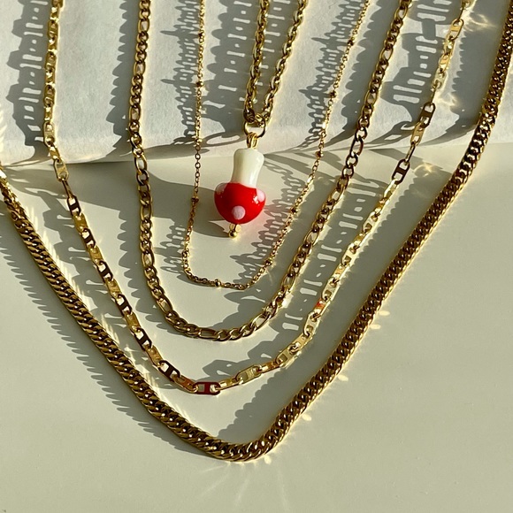 Mushroom  pendant gold chain necklace non tarnish necklace kids w… - Picture 1 of 4